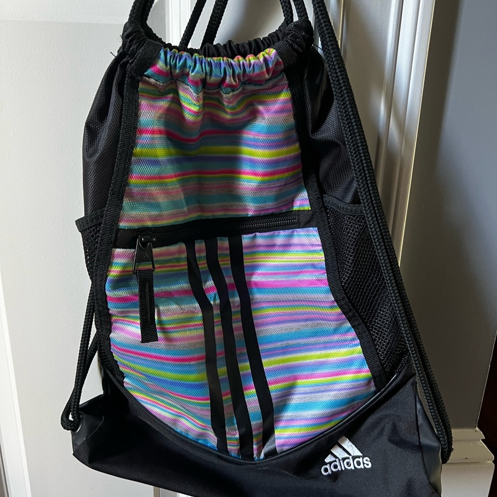 Adidas Alliance II Sackpack Black & Rainbow Colored Cinch Sack Bag Backpack